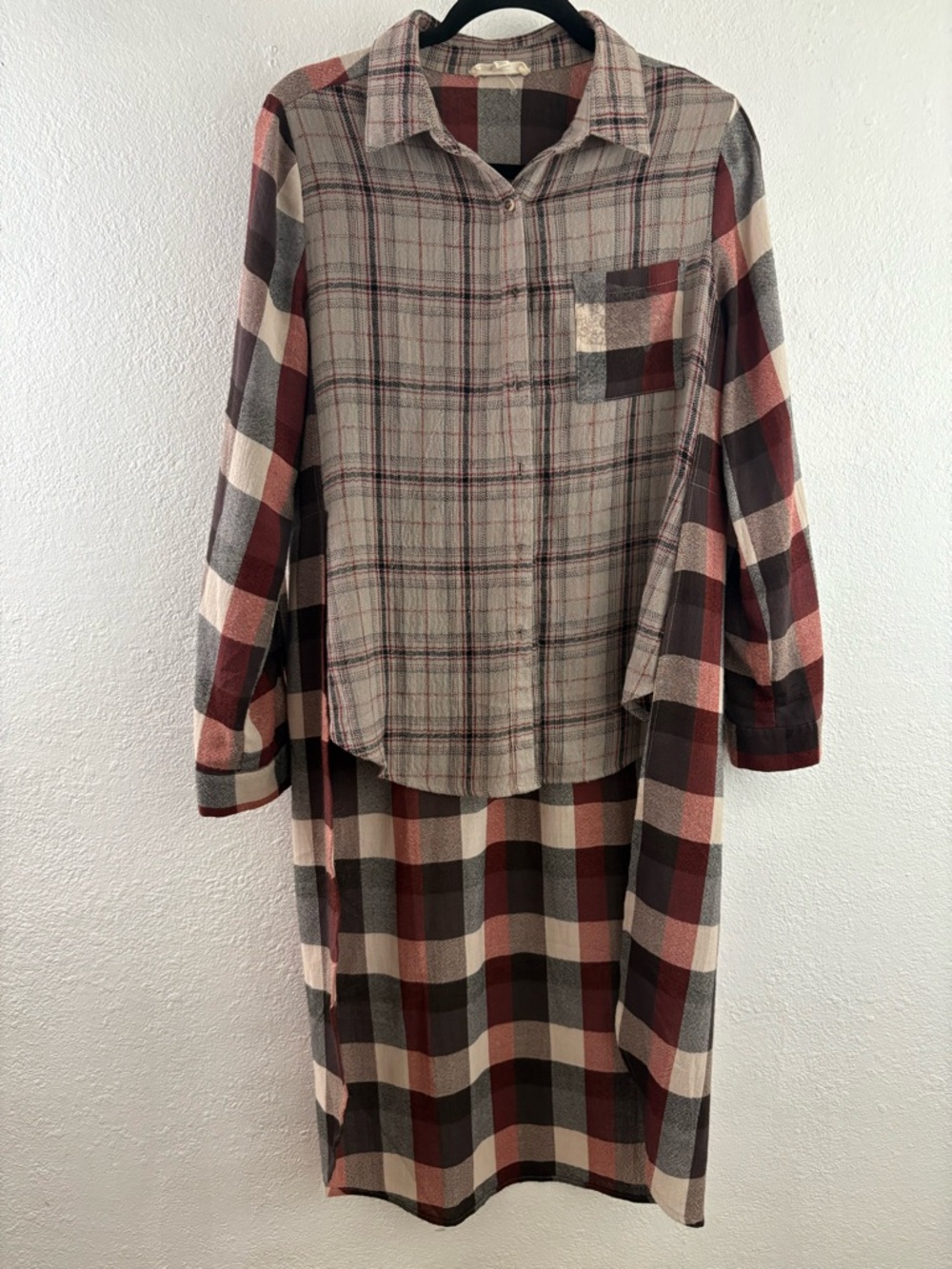 Design Recipe patchwork low high long sleeve plaid flannel size M